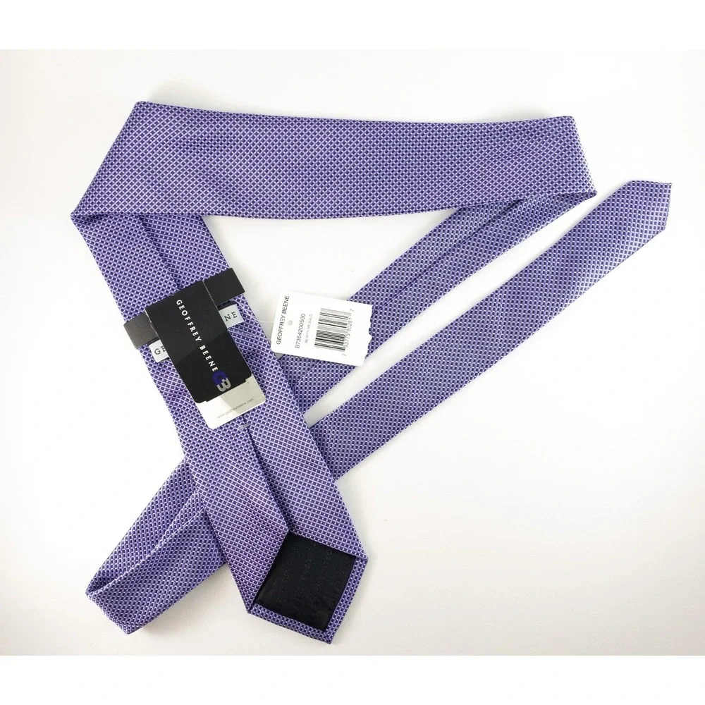 Geoffrey Beene Men's Silk/Poly Tie Lilac Micro Check, Made In USA NWT retail $45